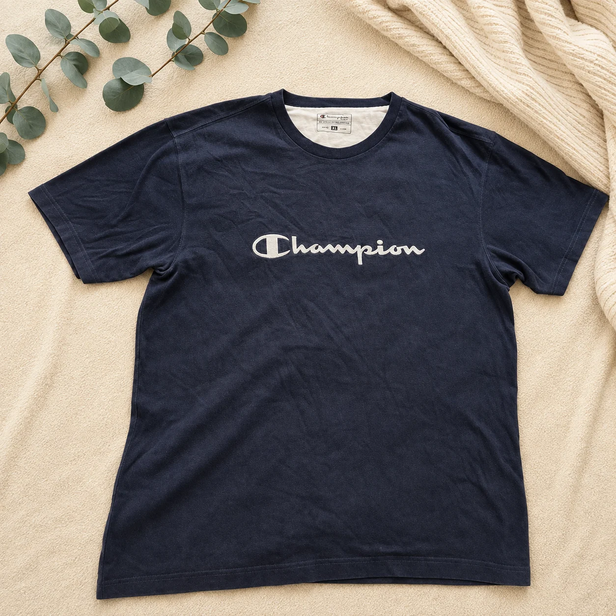 Champion Men's Navy Blue Embroidered Script Logo T-Shirt - Size XL