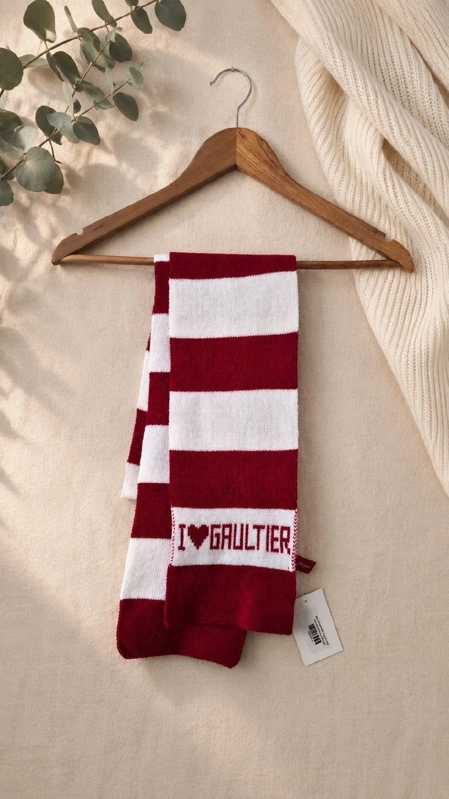 Vintage Jean Paul Gaultier I love Gaultier Red White Striped Scarf Y2K (B45