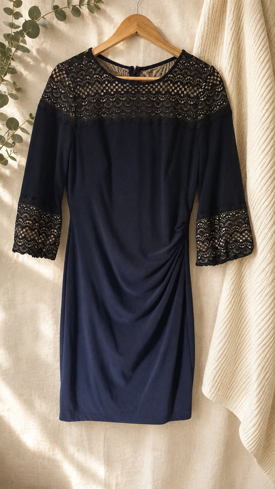 Lauren Ralph Lauren Navy Lace Ruched Occasion Dress Size 10