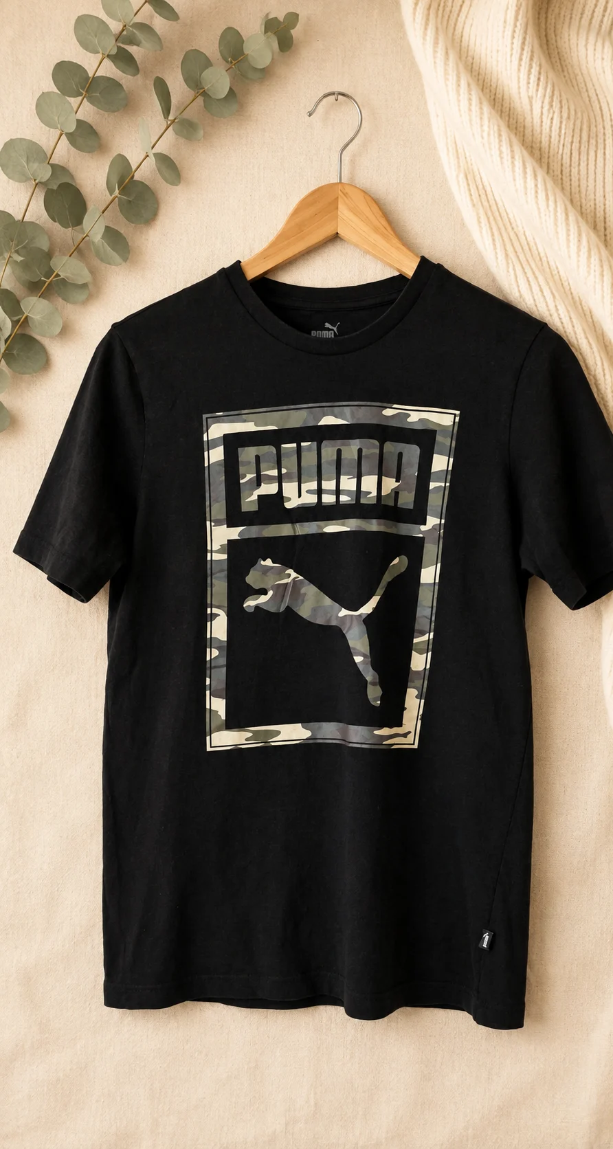 Puma Black Camo Box Logo Graphic T-Shirt Men’s Size S 0004