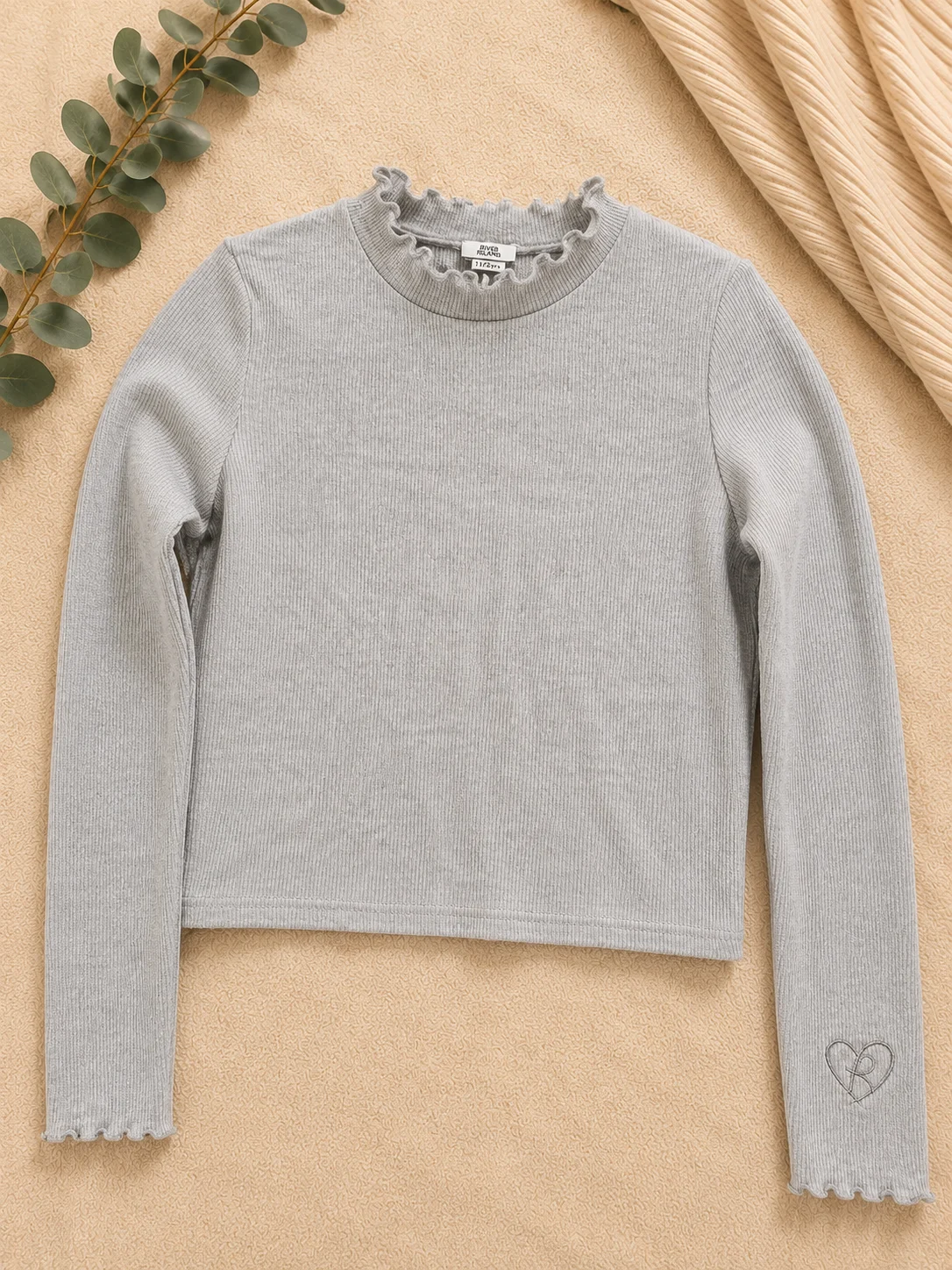 Girls grey sparkly river island long sleeve crop top 11/12 years