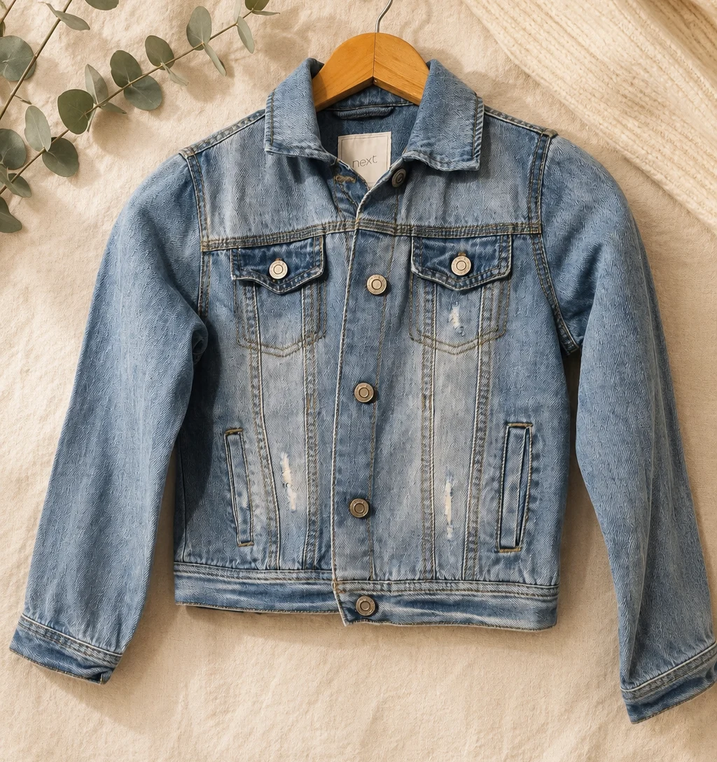 Next Kids Blue Distressed Denim Jacket Age 9 Years 134cm 0098