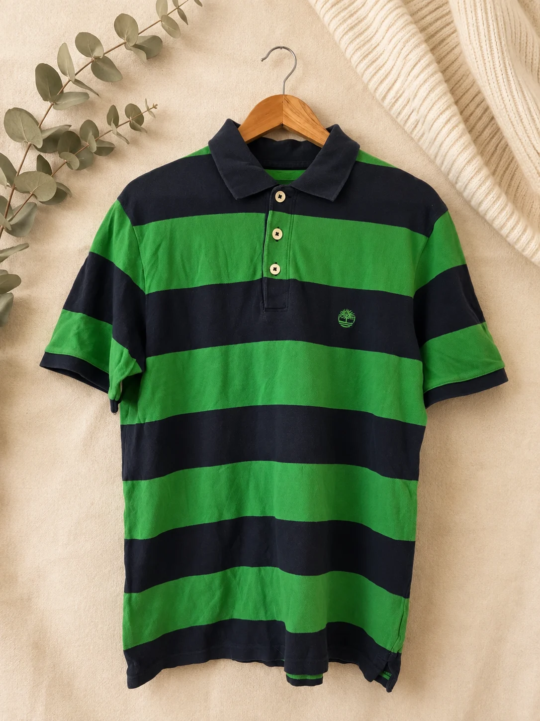 Timberland Earthkeepers Green Navy Striped Polo Shirt Men’s L 0008