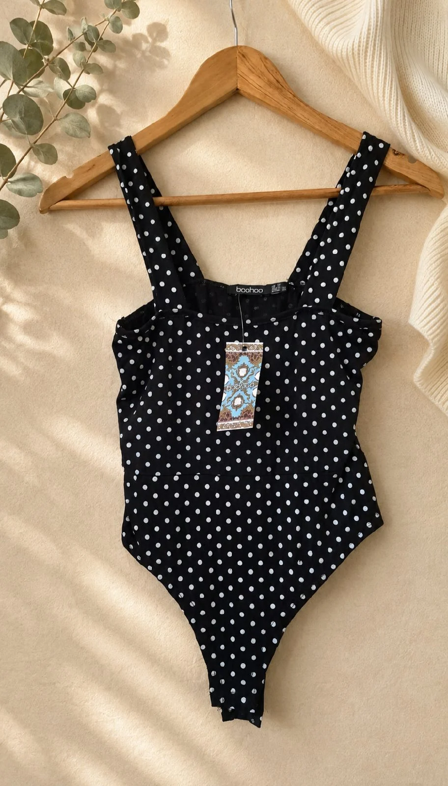 Boohoo Black White Polka Dot Bodysuit Size 10 BNWT B23