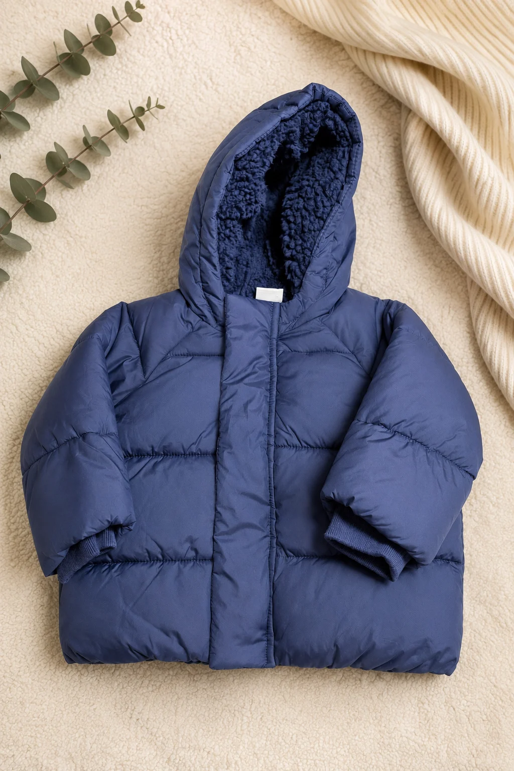 Next Baby Navy Puffer Coat Teddy Lined Hood 9-12 Months 80cm 0102