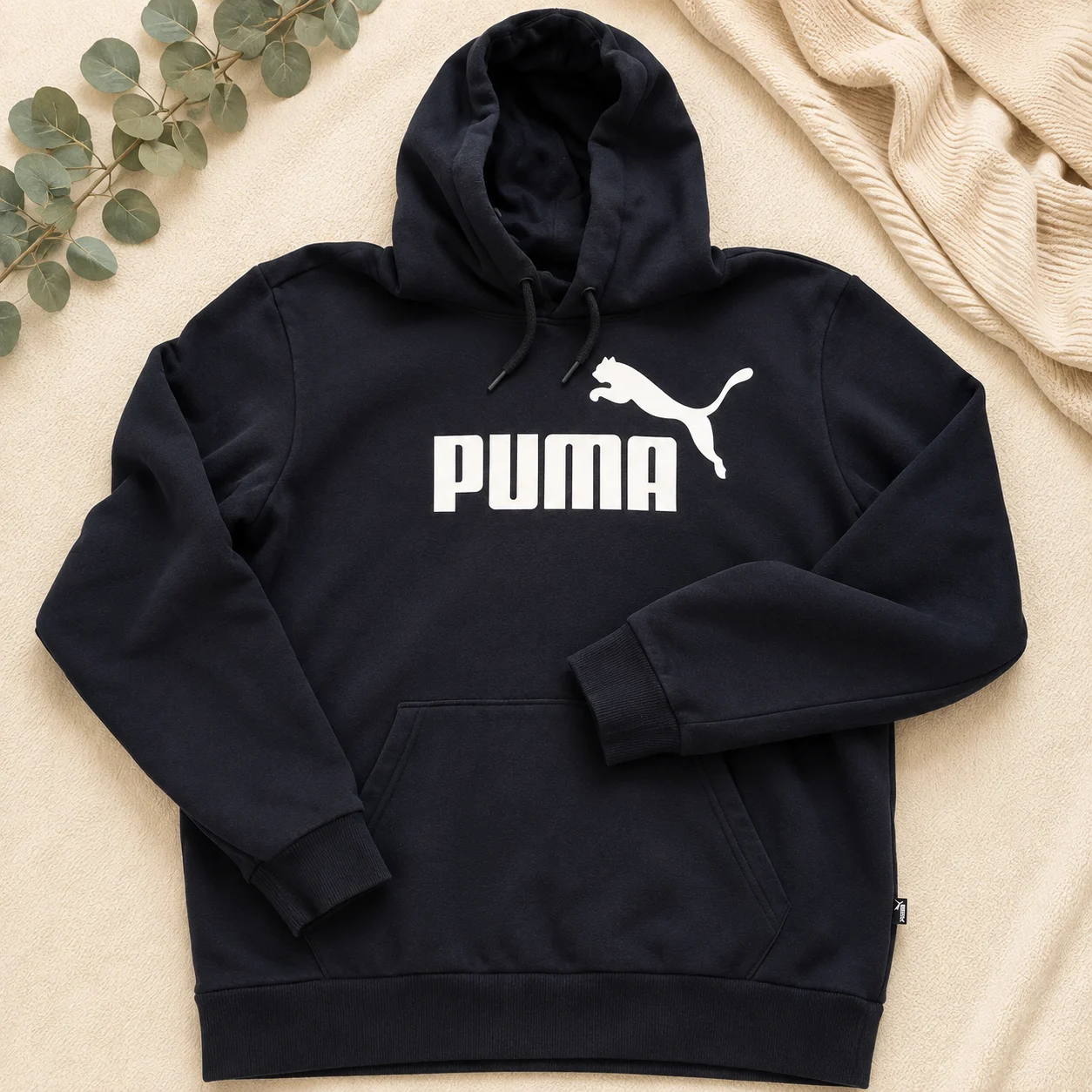 Puma Essentials Black Big Logo Pullover Hoodie - Men’s Size Small