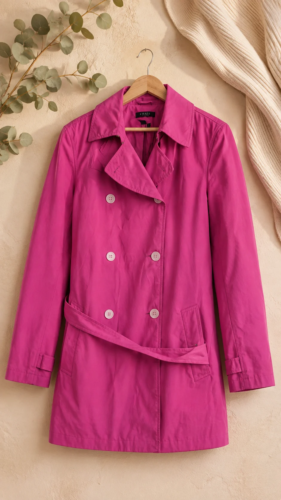 CHAPS Women’s Pink Trench Coat Belted Double Breasted Size L 0080