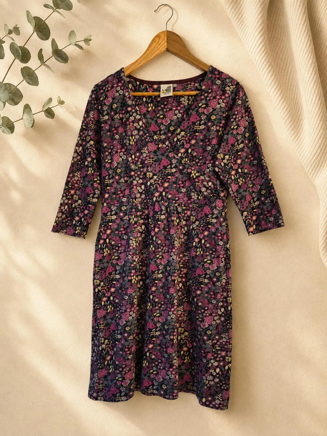 Weird Fish Women’s Floral Wrap Dress Purple Pink Organic Cotton UK 16 B33