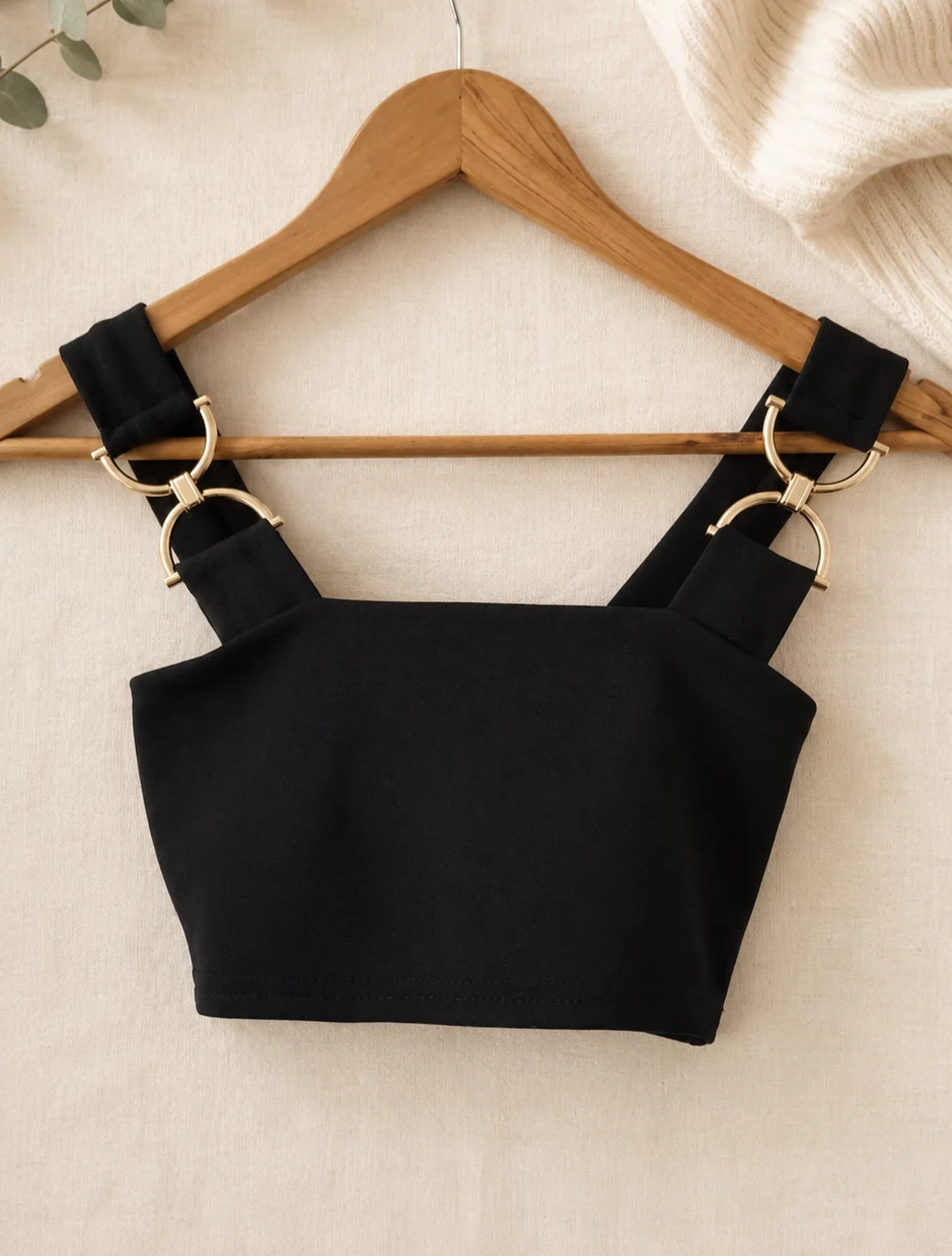 Stylewise Black Ring Detail Strappy Crop Top Size 6 Going Out Top B54