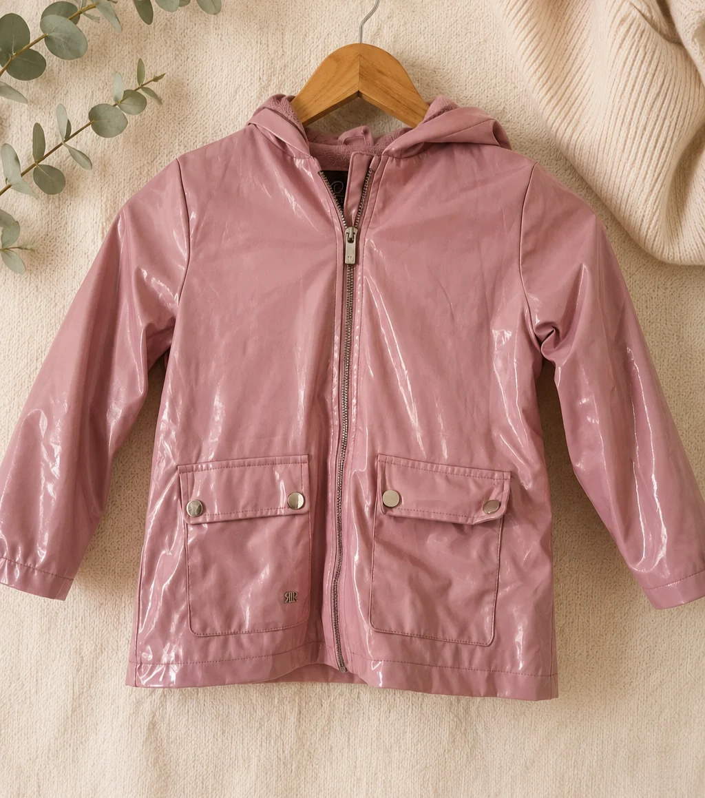 River Island Girls Pink Glossy Hooded Jacket Coat Age 5-6 Years 116cm 0091
