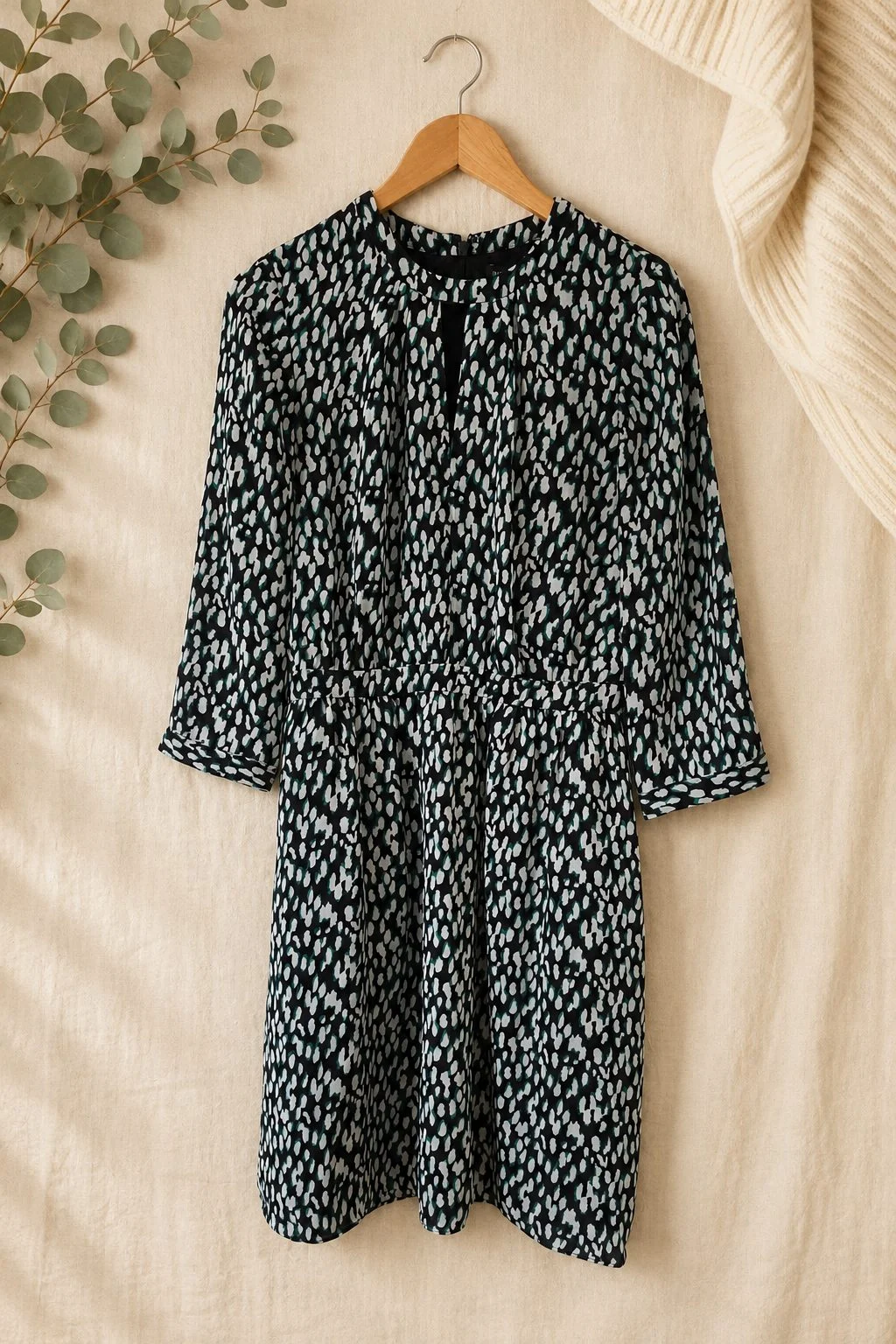 Banana Republic Tall Abstract Print Dress Size 6 Black Green White B21