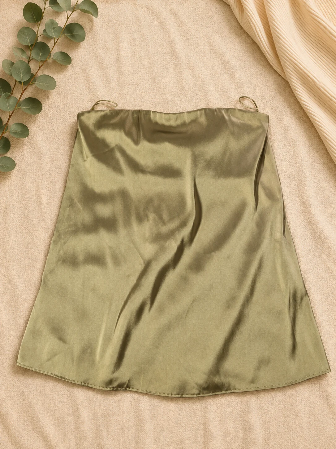 Zara sage satin mini skirt