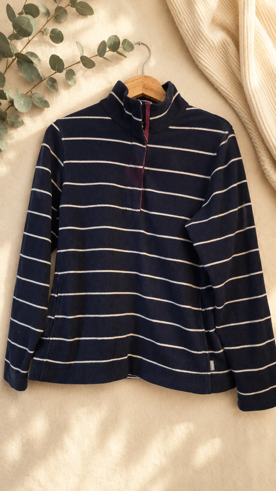 Rohan Coastline Women’s Fleece Top Navy Striped 1/4 Zip Size M 0086