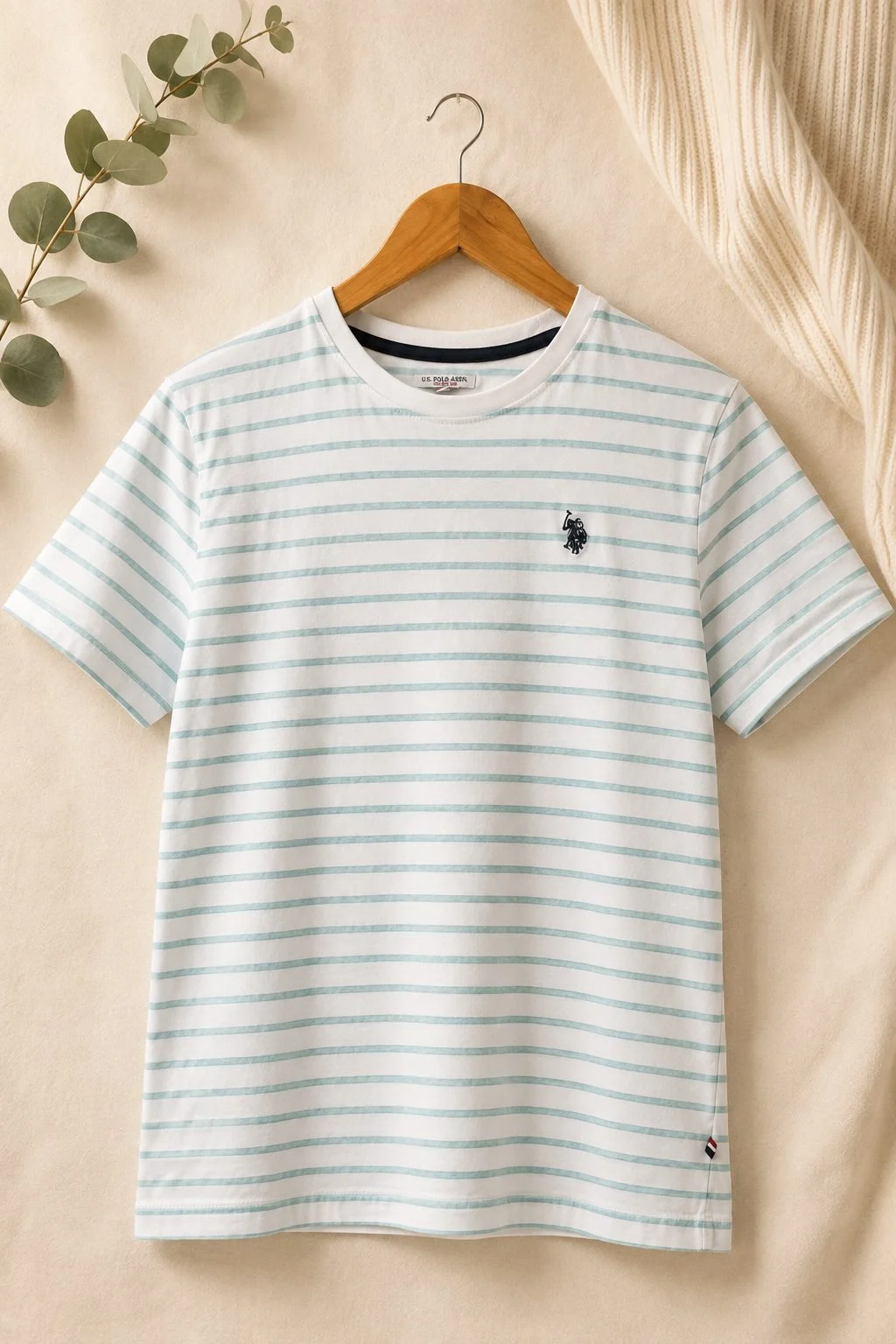U.S. Polo Assn Boys Striped T-Shirt White Scuba Blue 15-16 Years 100% Cotton B49
