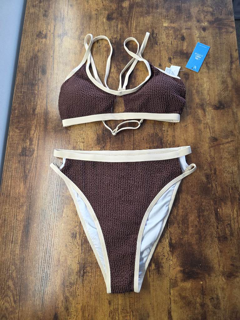 Cupshe brown high waist bikini swimsuit S UK10