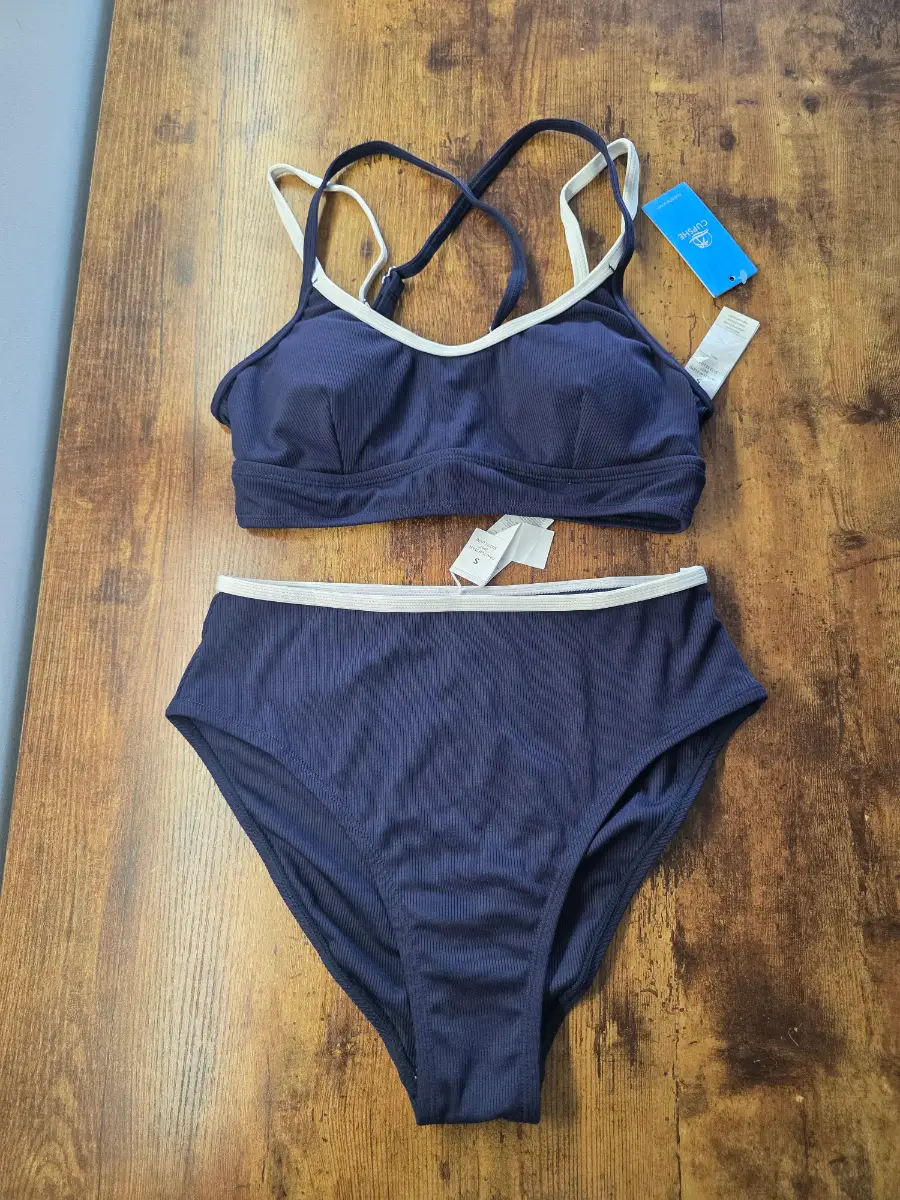 Cupshe navy blue high waist bikini swimsuit S UK10