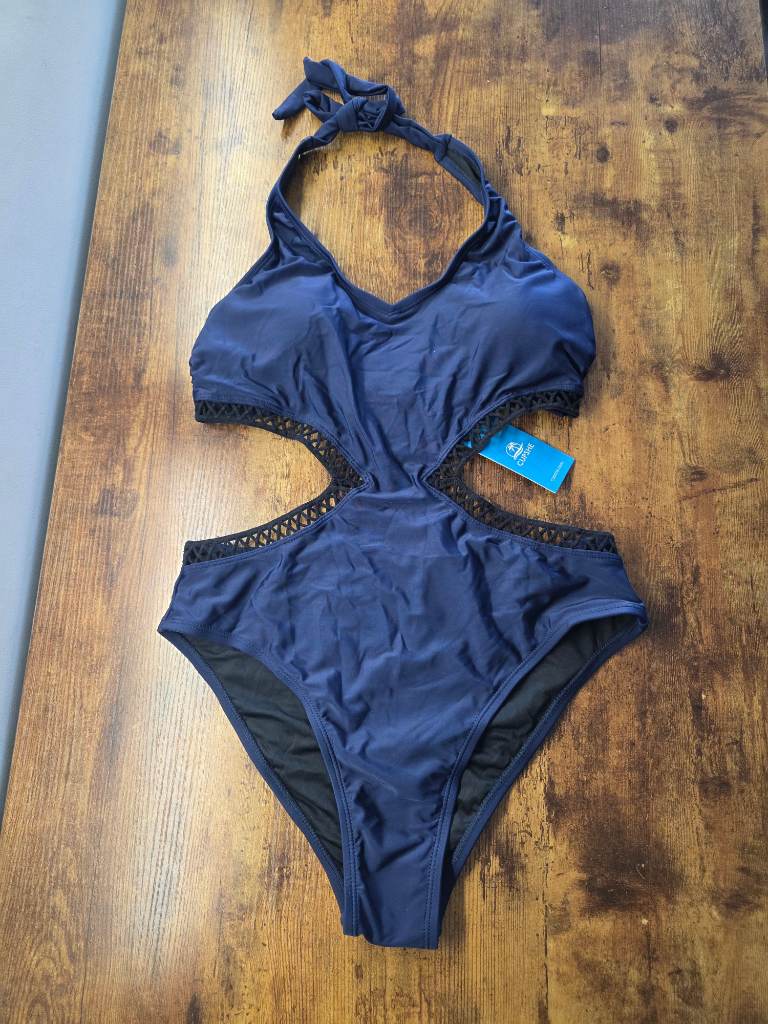 Cupshe navy blue one piece monokini swimsuit S UK10