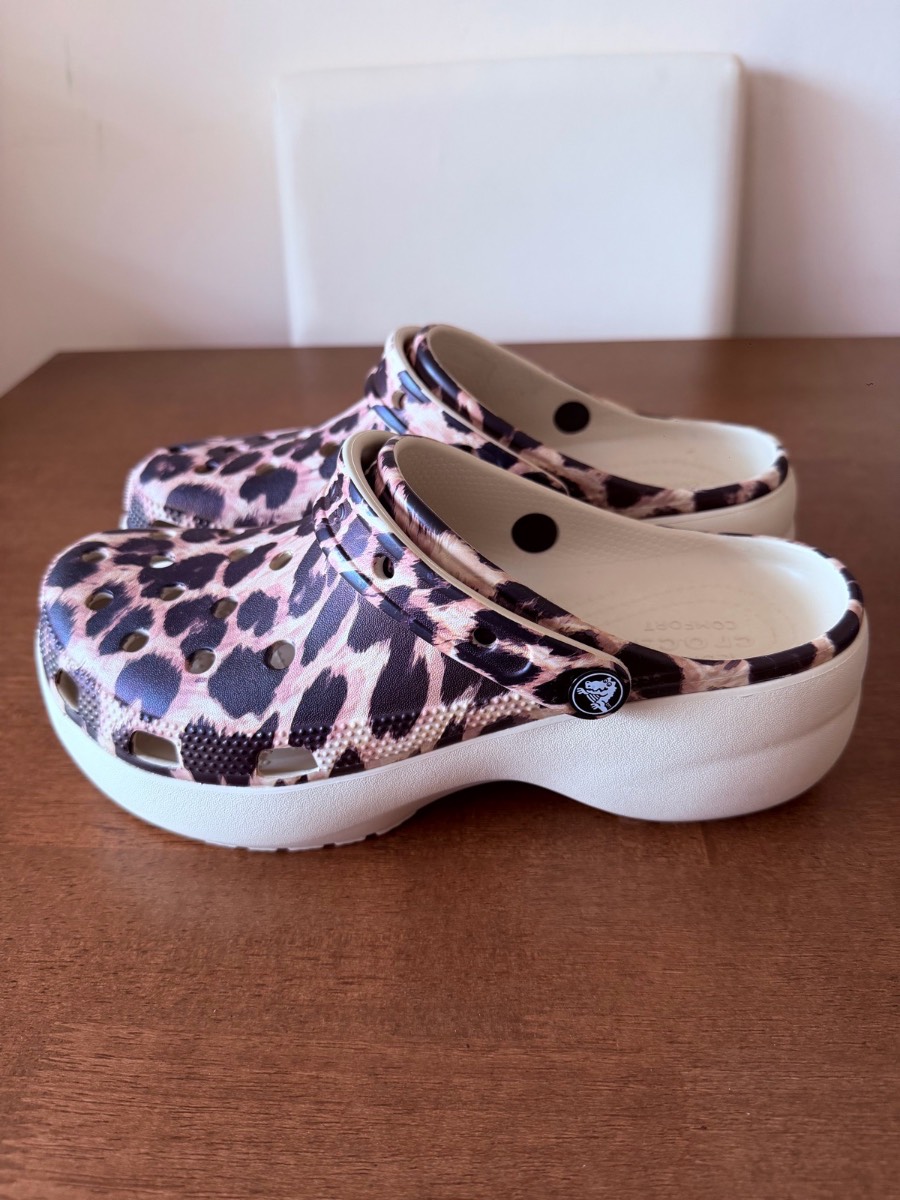 Leopard Print Platform Crocs Ladies UK 7