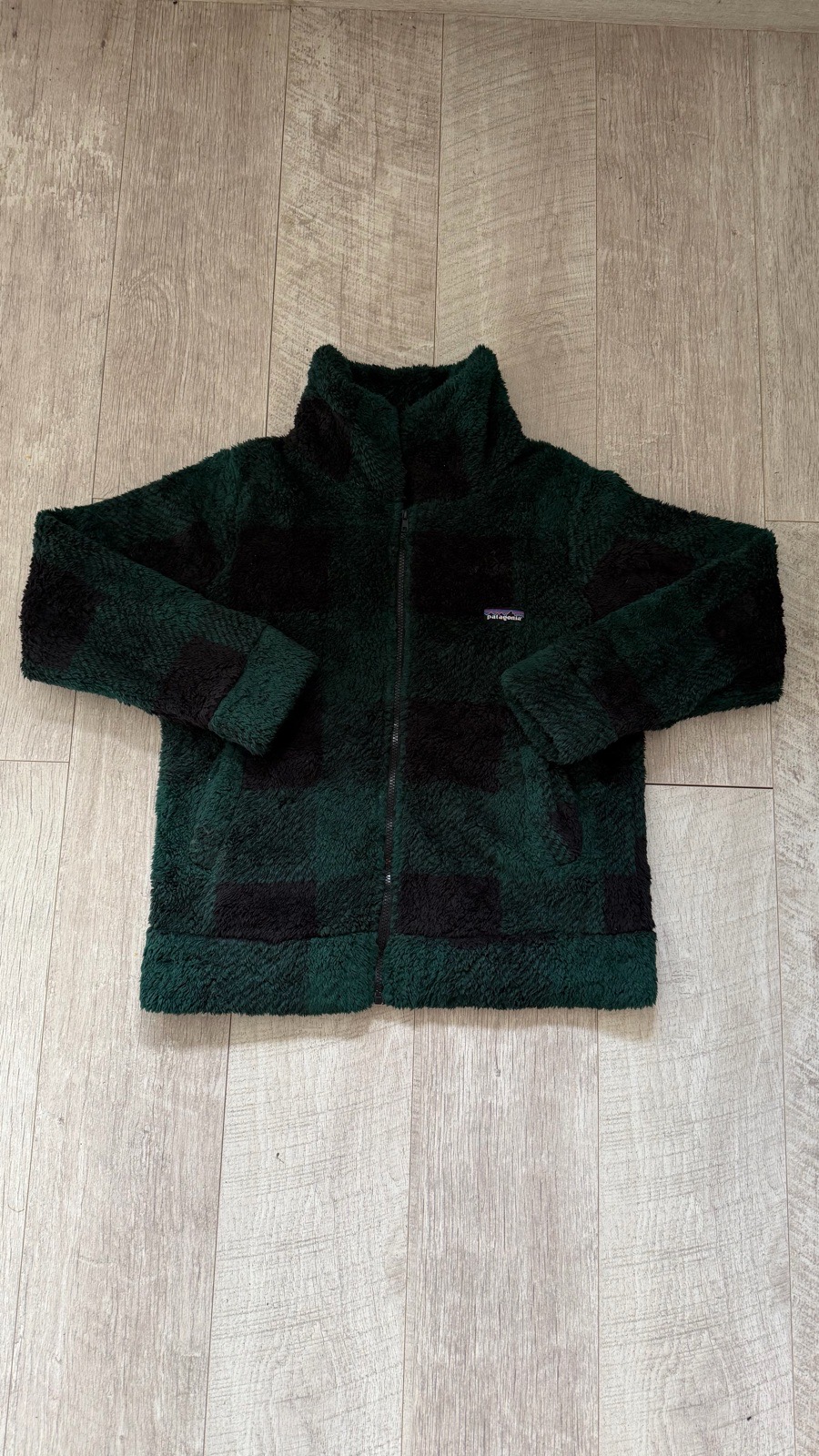 Vintage Patagonia Deep Pile Fleece Jacket Checked Green / Black Men’s L
