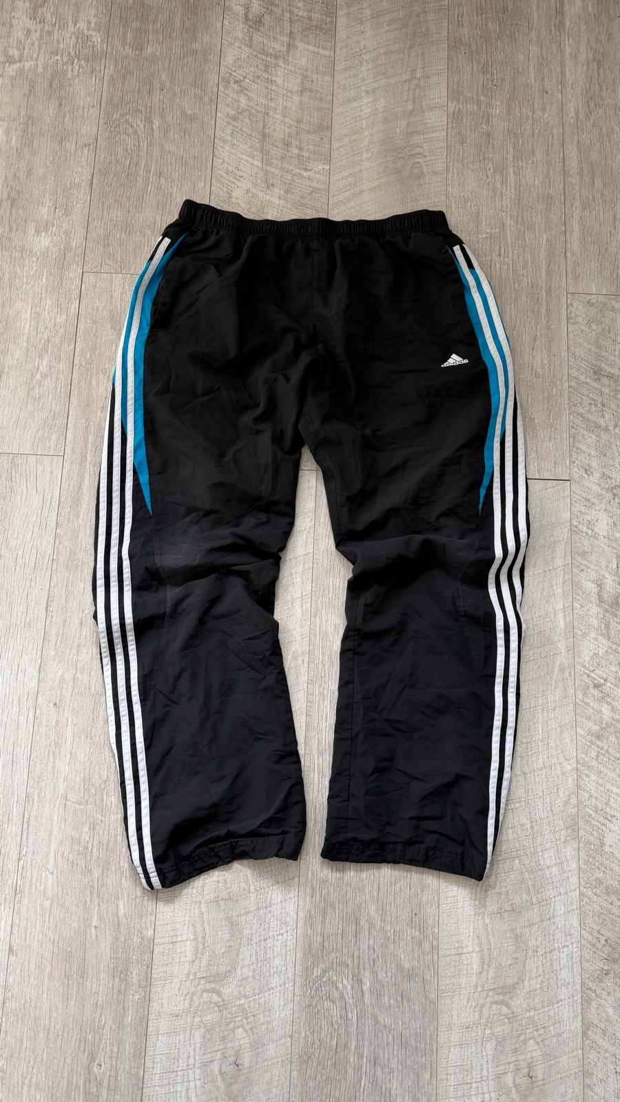 Vintage Adidas 3 stripe joggers black/white and blue