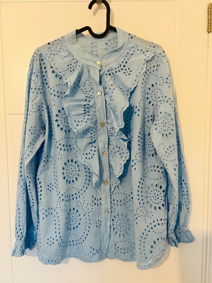 Cottagecore Broderie Anglaise Ruffle summer holiday Romantic Blouse size large