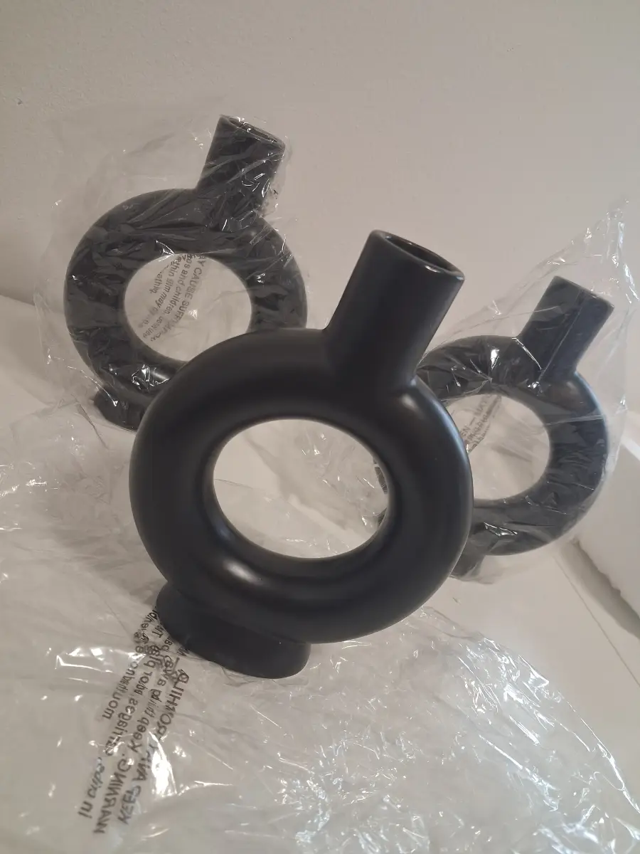 Kelly Hoppen set of 3 black ceramic circular vases