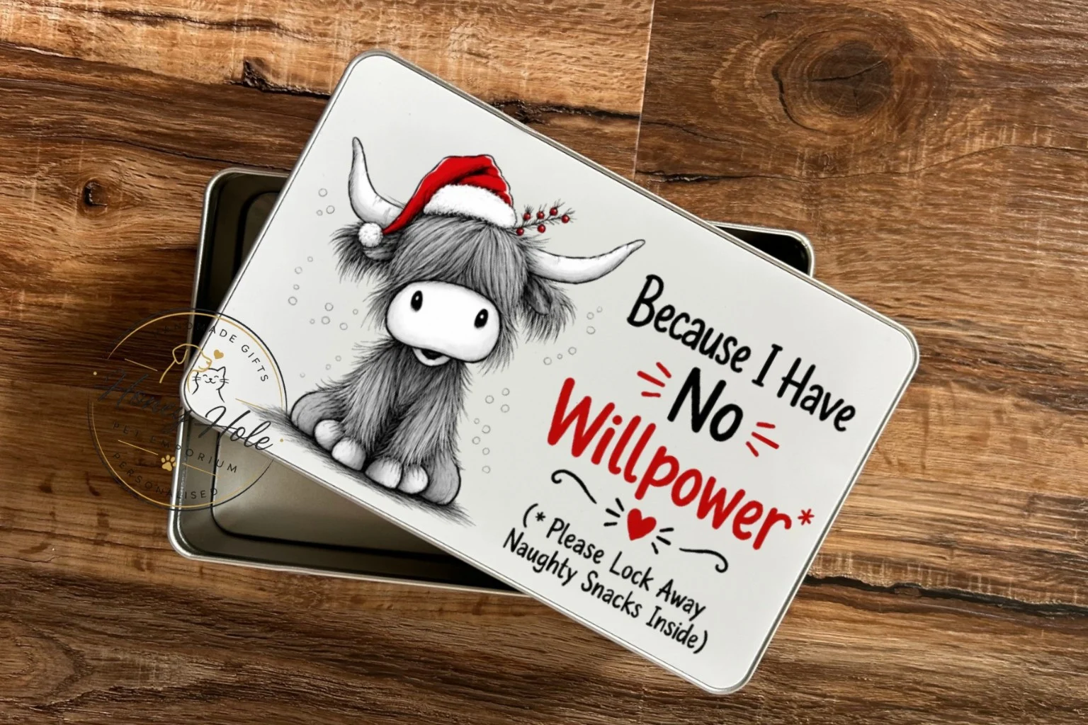 Highland Cow Christmas Snack Tin – No Willpower Funny Treat Storage Box 🎄🐮