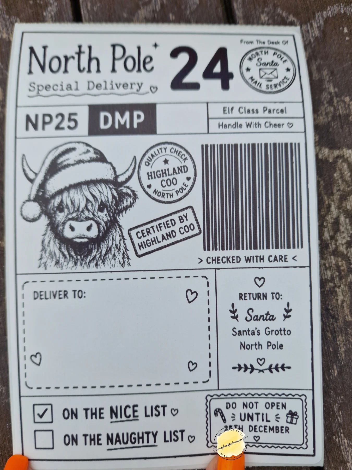 Pack of 10 Christmas North Pole Highland Cow Gift Labels