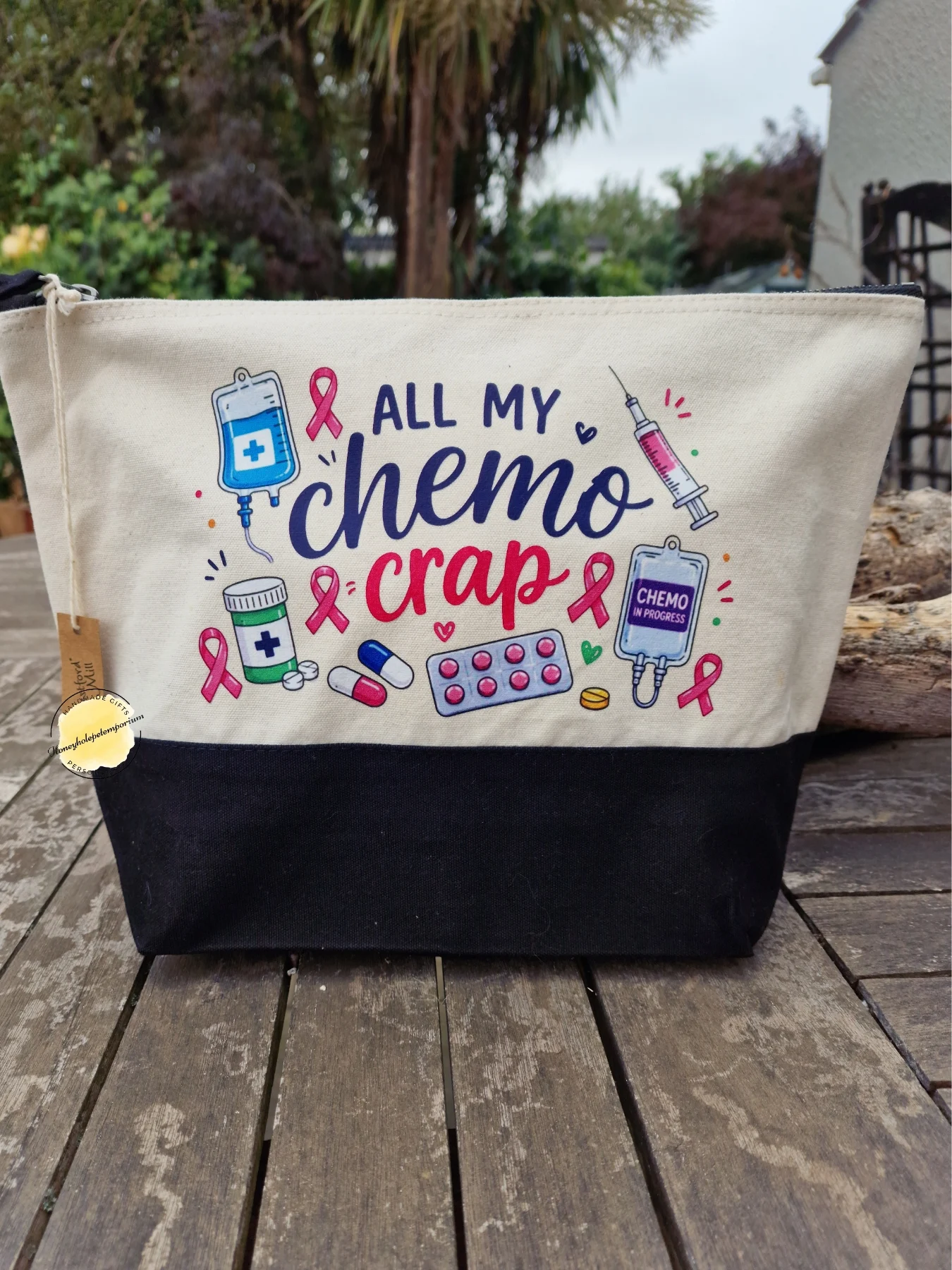 Chemo Essentials Cosmetic Bag – “All My Chemo Crap” Large Zipped Pouch