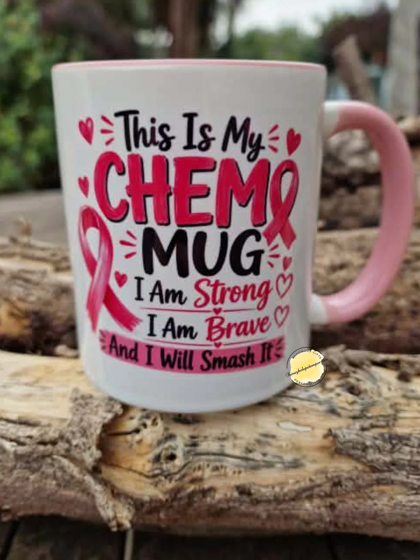 🎀 Chemo Mug – Strong, Brave & Ready to Smash It – Pink Ribbon Design
