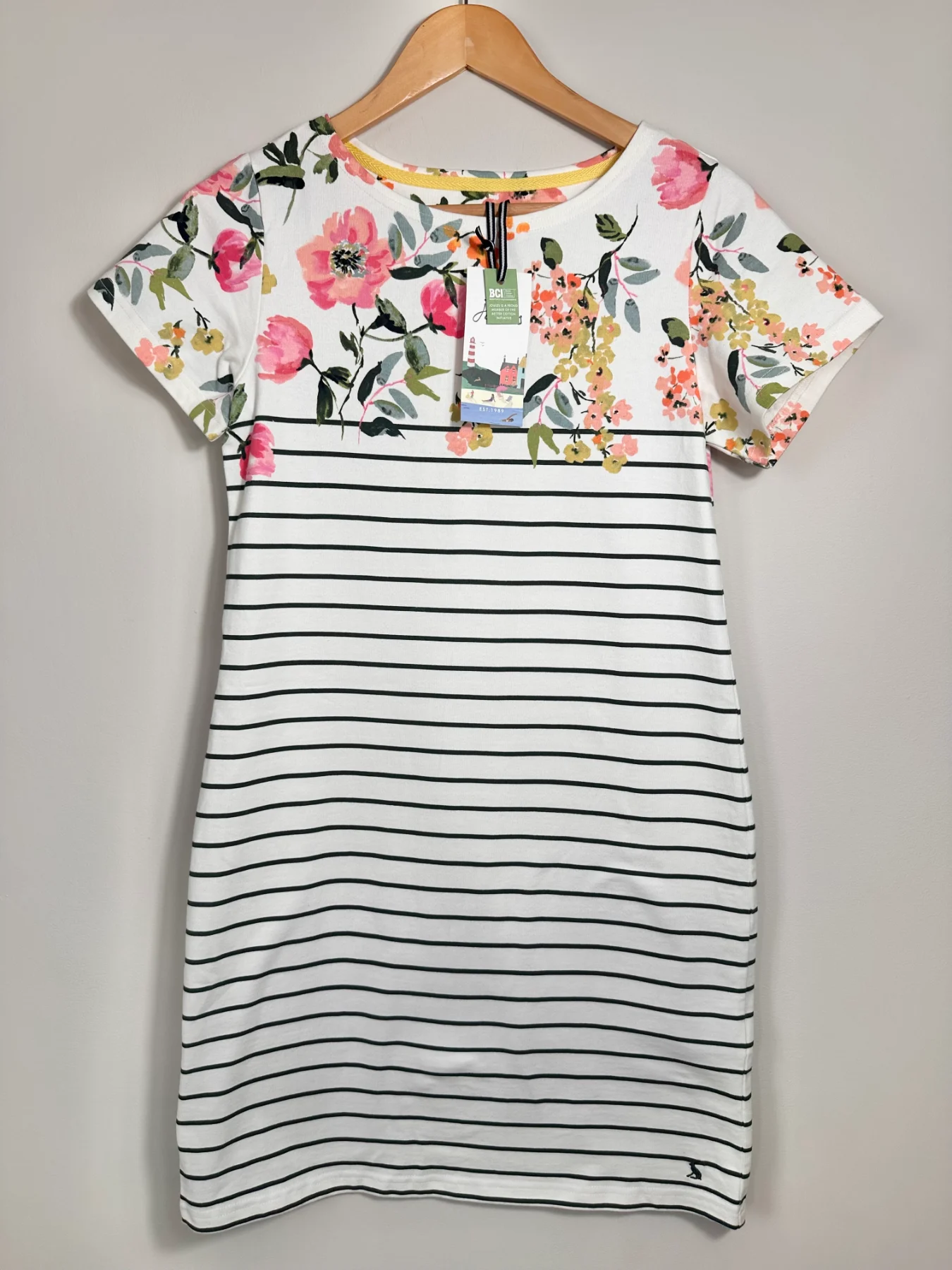 Joules Riviera Women’s Floral Stripe Jersey Dress UK 8 BNWT White Pink