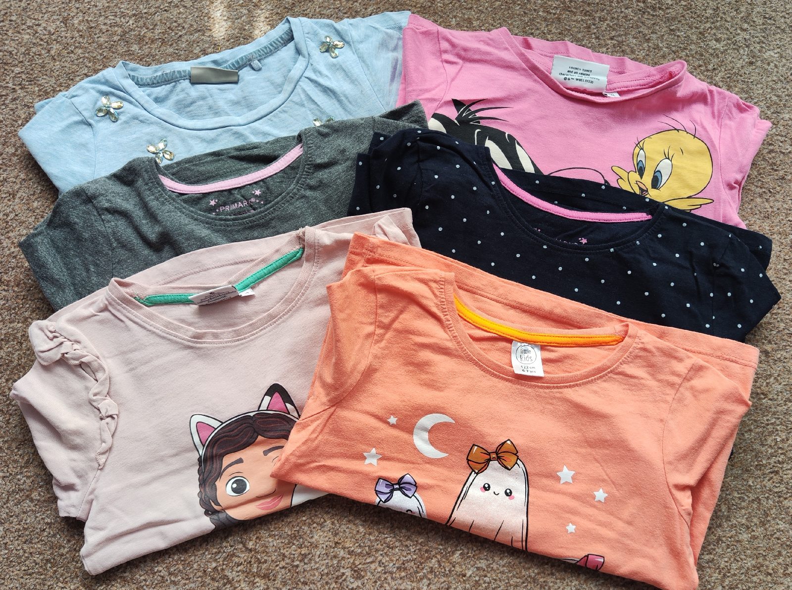 6x Girls Long Sleeve T-Shirts 6-7 Years