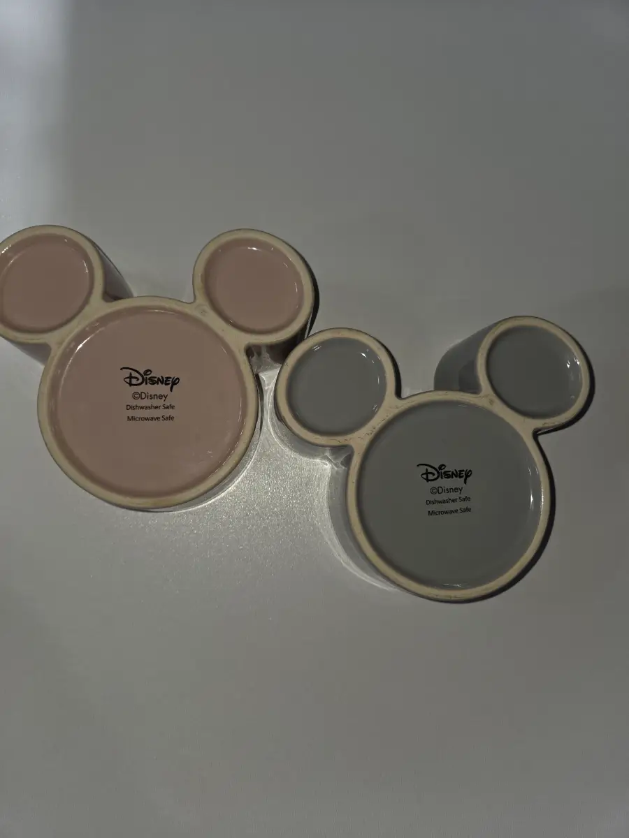 Disney Mickey Mouse Shaped Ceramic Ramekin Bowls Set of 2 Pastel Pink & Grey