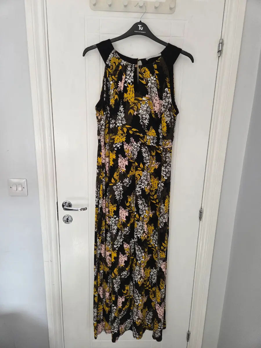 George Asda Black Multi-Colour Floral Print Sleeveless Maxi Dress Size 18