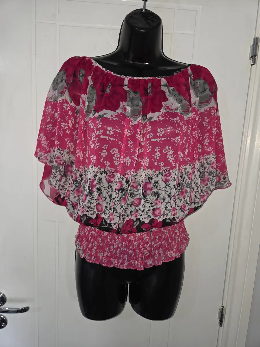 QUIZ Pink Floral Shirred Waist Smock Blouse Top - UK 14
