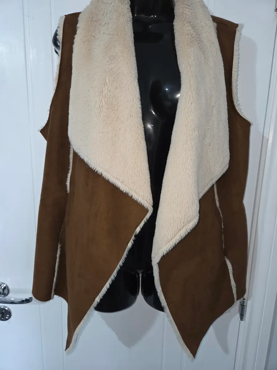Papaya Brown Faux Suede Shearling Gilet Vest Size L