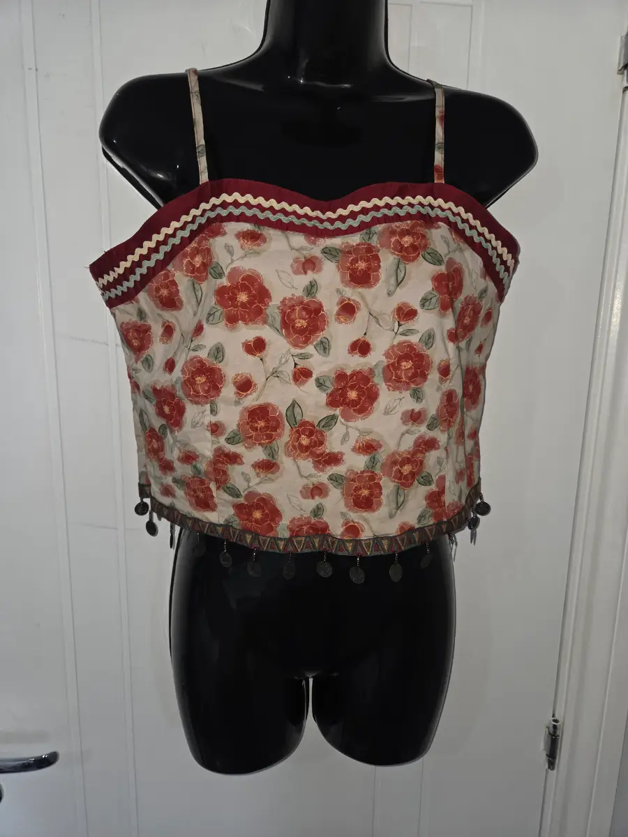 Vibe Beyond The Universe Floral Coin Fringe Cami Crop Top - Size L