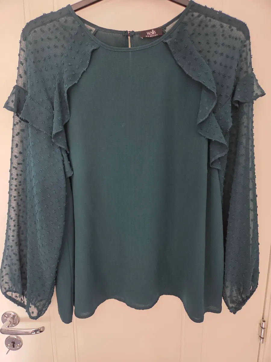Wallis Dark Green Ruffle Dobby Spot Blouse Top – Size 16