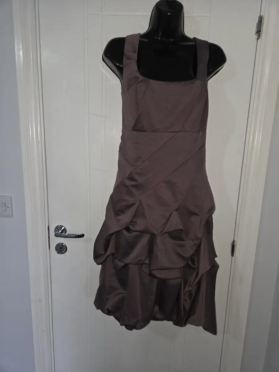 Monsoon Mink Grey Ruched Bubble Hem Cocktail Dress UK 16