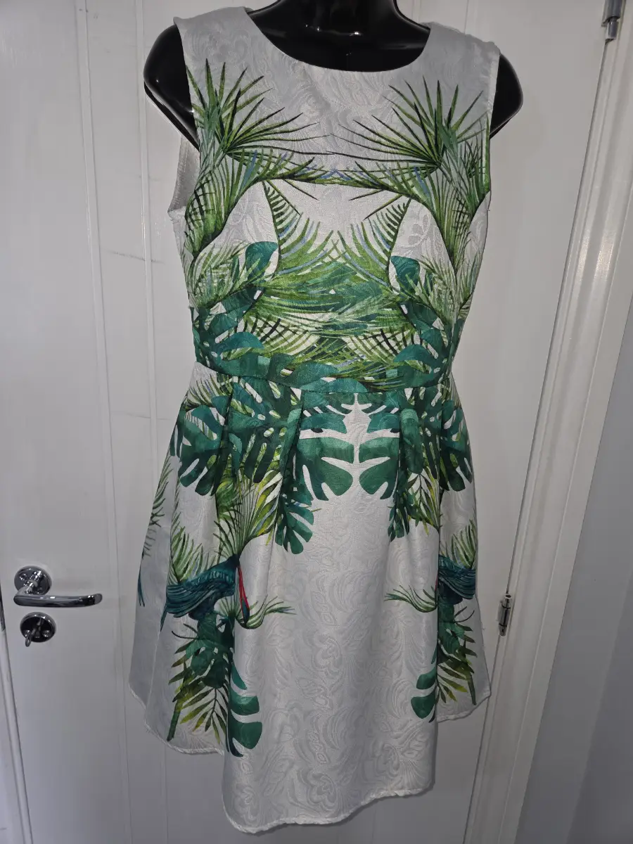 JUSTYLE Tropical Palm Leaf Toucan Print Skater Dress - Size M
