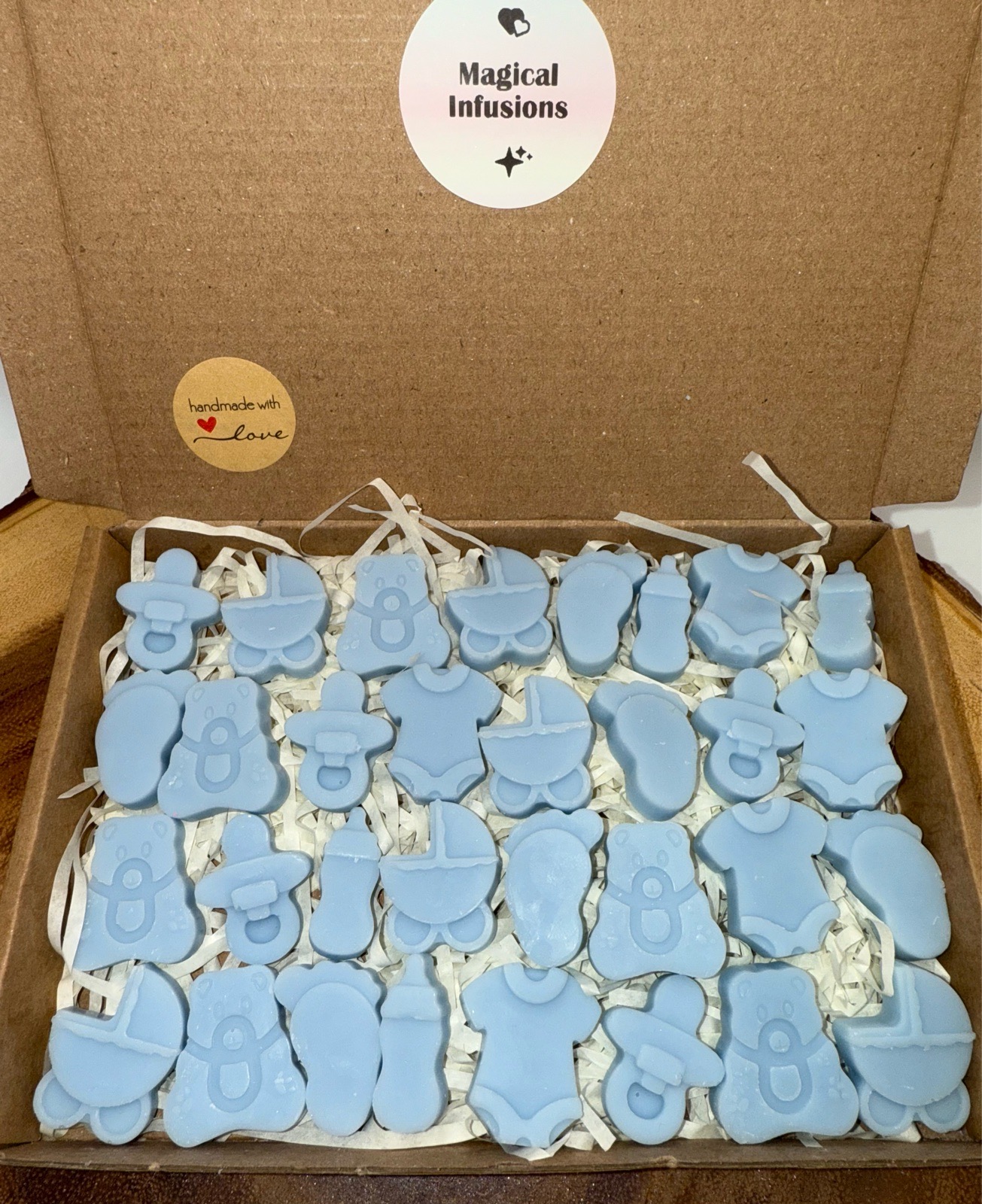33 baby themed wax melts, baby powder fragrance, highly scented
