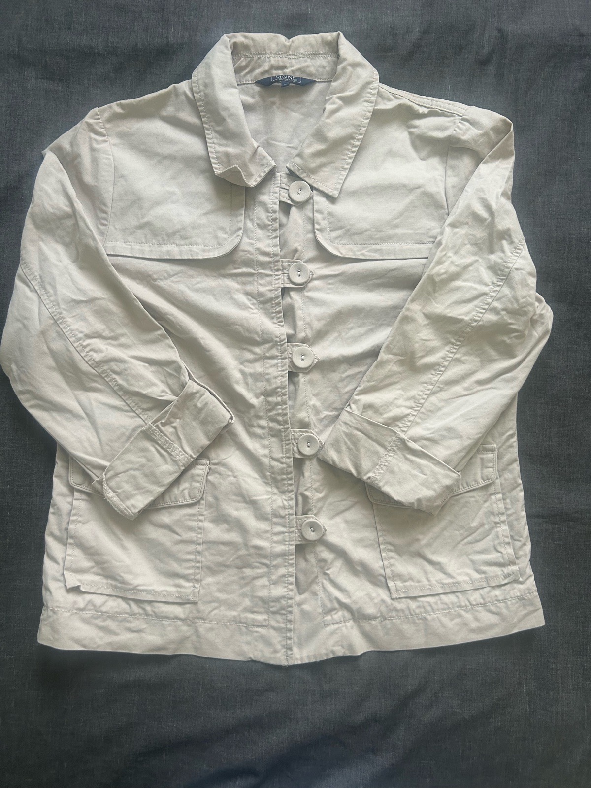 Ladies Maine Beige Cotton Button-Down Jacket – Size 14