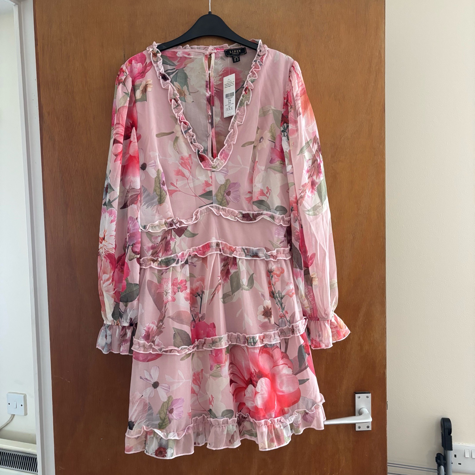 Lipsy pink floral tea dress - Size 14