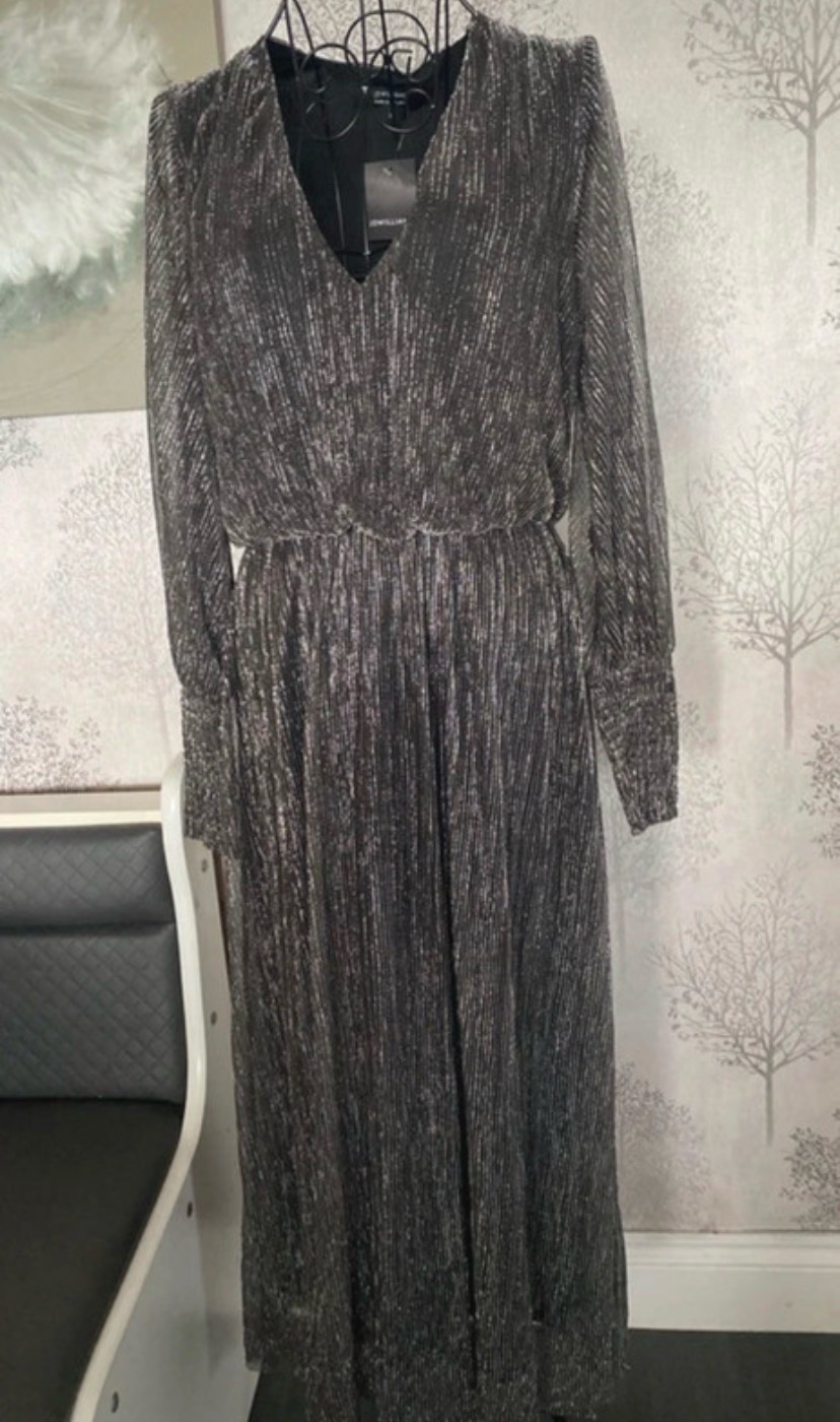 JD Williams Silver Metallic Pleated Dress