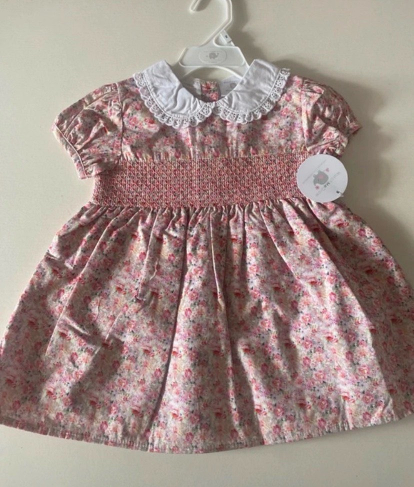 Vintage-Style Smocked Floral Dress – Age 2 (100% Cotton