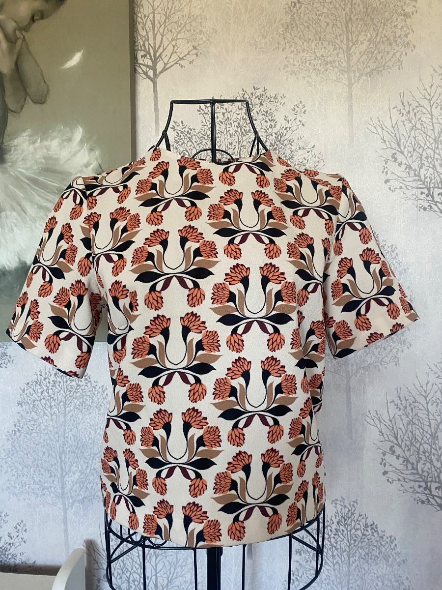 Zara Funky Geometric Floral Print Boxy Top - Size XS