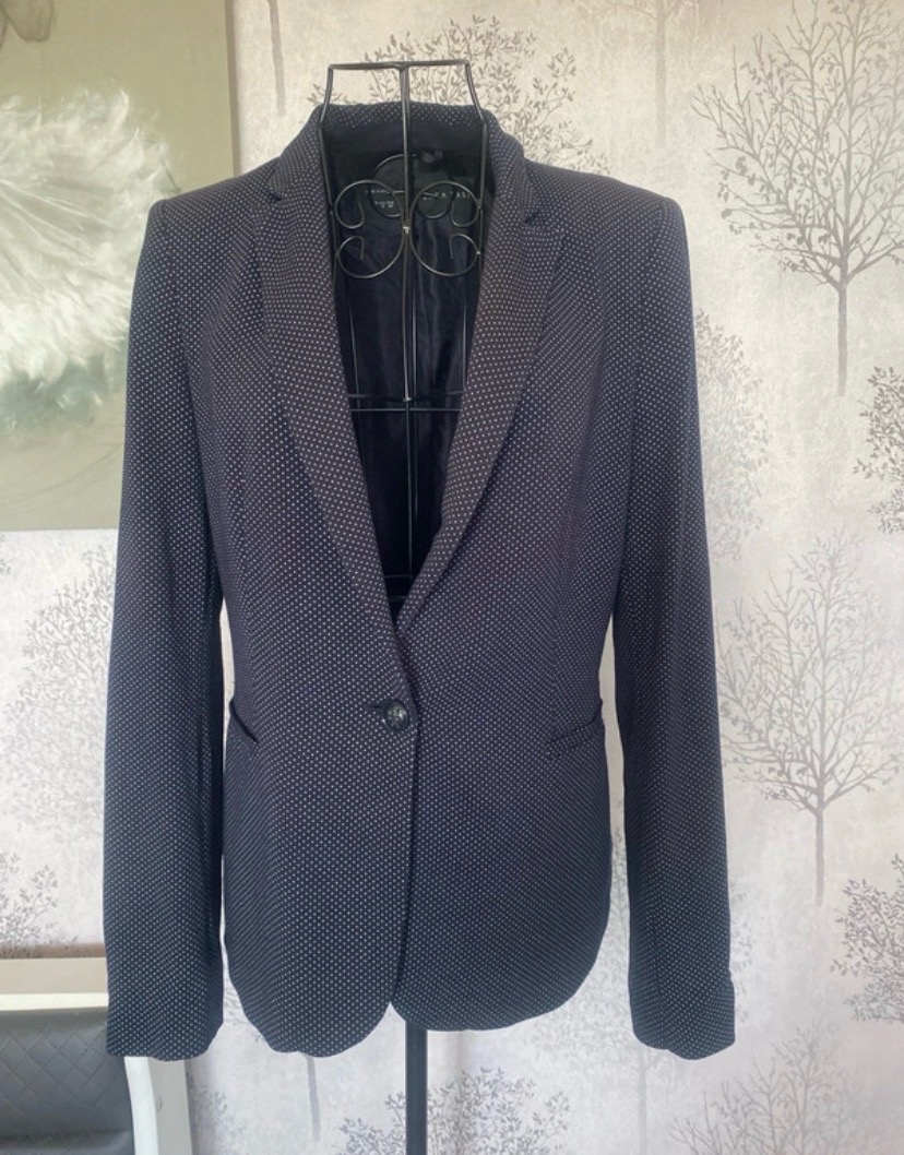 Zara Navy Blue Polka Dot Tailored Blazer Jacket