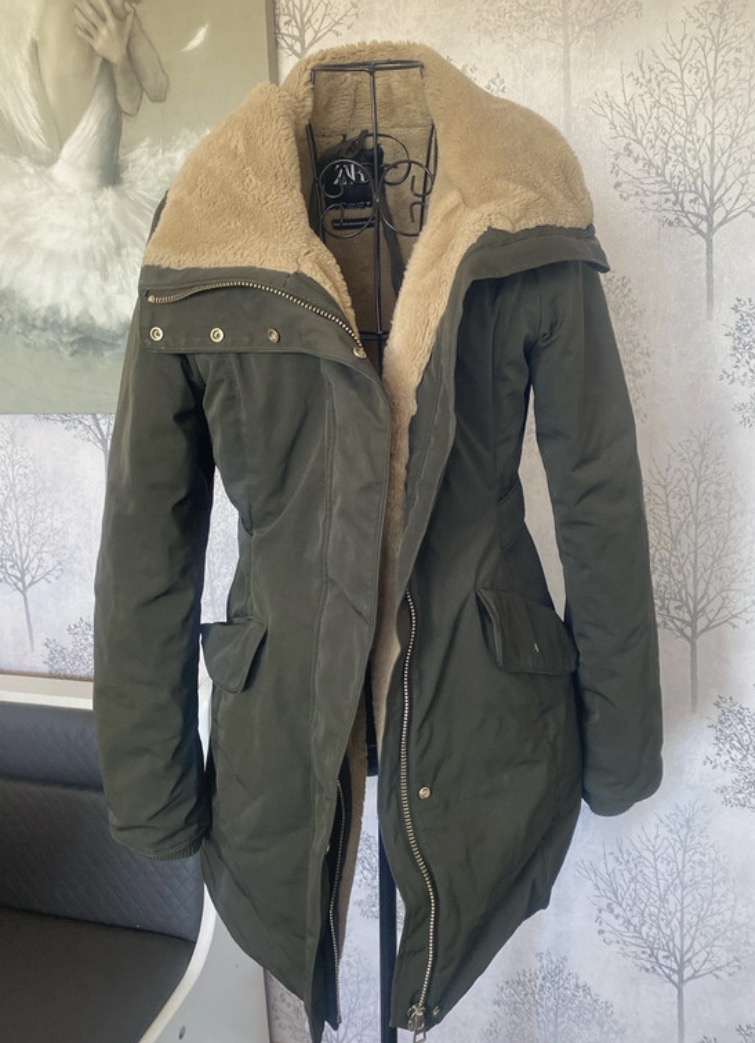 Zara TRF Khaki Green Fur Lined Winter Parka Jacket - Size S