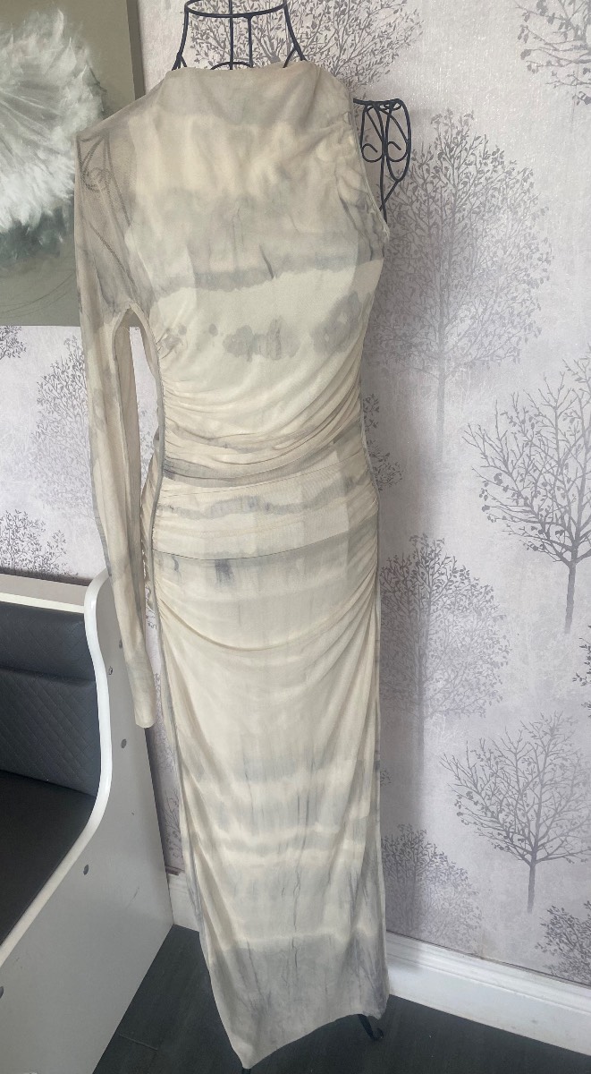 Zara Asymmetrical Printed Tulle Maxi Dress