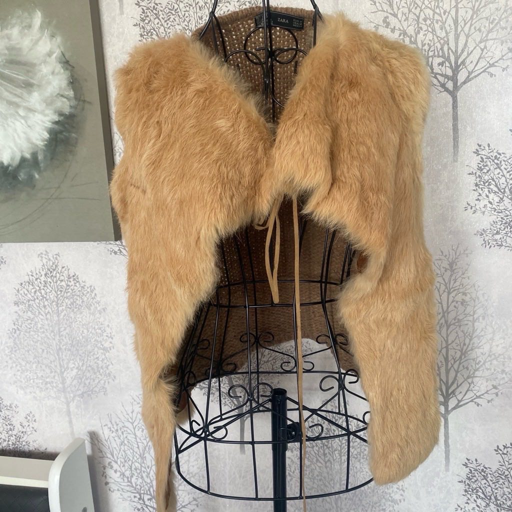 Vintage Zara Open-Knit Shrug with Real Rabbit fur – Medium